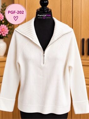 BTFBM Cream Ribbed Quarter-zip  Sweater